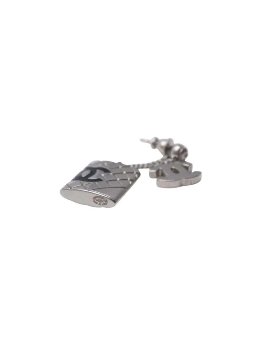 Chanel Earrings CC Logo Dangling 95c Metal Silver Black